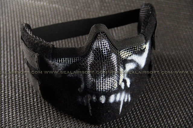 Airsoft Metal Mesh Wire Velcro Strap Half Skull Mask Black 036
